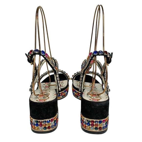 Gucci Mira Crystal Embellished Platform Sandals EU 37.5 US 7.5  Strappy Black - Picture 7 of 11